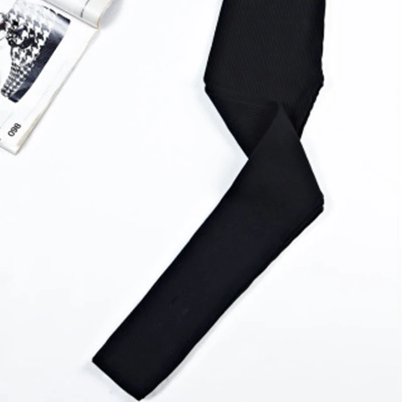 Black Flat Foot Леггинсы женские в Вертикальную Полоску фитнес Вязание девять точек шаговые брюки утолщение Размер tata одежда - Цвет: Black Flat Foot