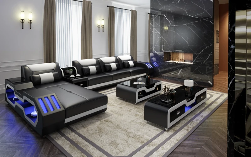 Современный диван из натуральной кожи, дизайнерская мебель, диван для гостиной, секционный диван-кровать