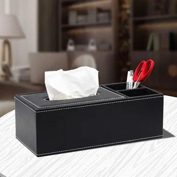 

NEW Storage Box Desk Organizer Tissue Box Multi functional Napkin Holder PU Leather Remote Controller