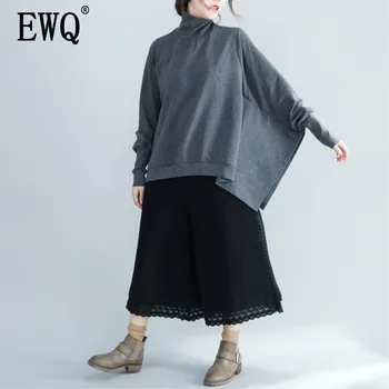 

[EWQ] 2020 Spring New Pattern Stand Collar Batwing Sleeve Solid Patchwork Sweatshirt Women Fashion Tide large size AH14002