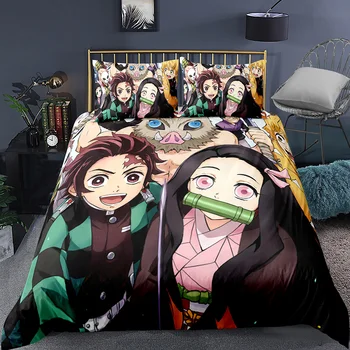 

Demon Blade Bedding Set 3 Piece Duvet Cover Anime Bed Quilt Cover 3D Printing Bedding Single Double Kids Blue Bed Cover Set