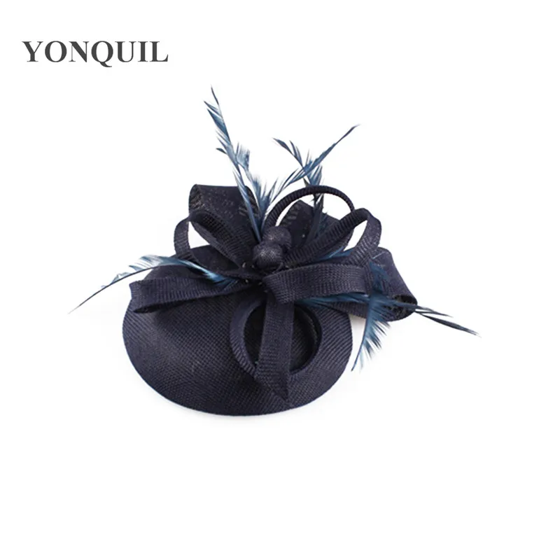 Imitation sinamay formal dress event navy fascinator women hat elegant ladies cocktail chuch fedora hat bride wedding headpiece
