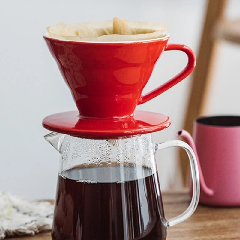 

Colorful Coffee Maker Screw Thread Inside Ceramic Coffee Dripper Coffee Brewer Drip Cup for 1-2 People Red