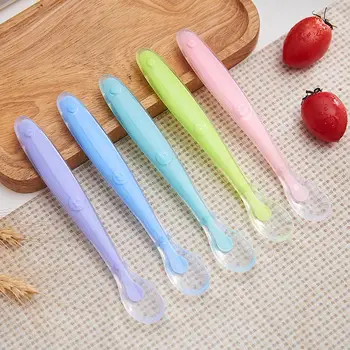 

1 PC Newborn Baby Spoon Silicone Spoon Soft Head Tableware Teether Training Self Feeding Supplies Bendable Spoon Random Color