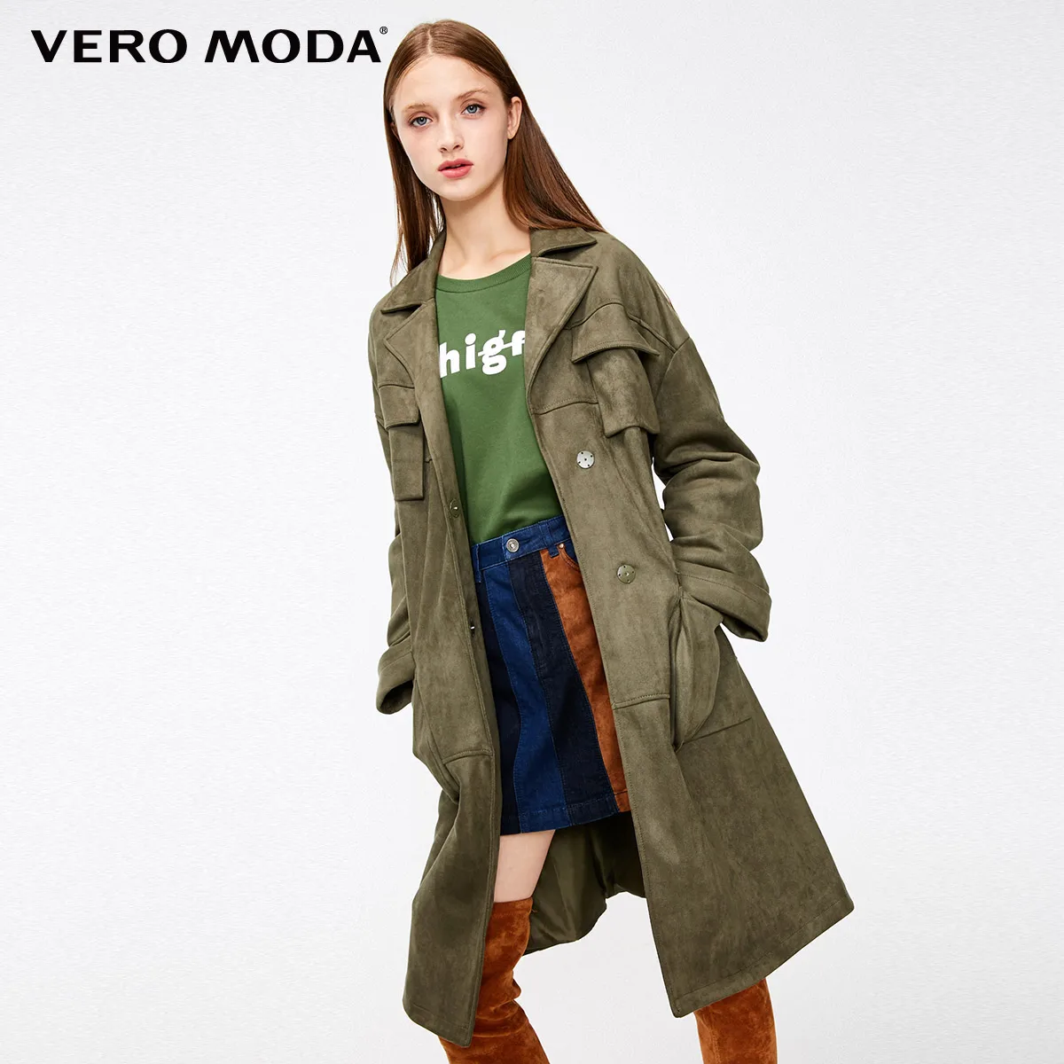 Vero Moda несколько карманов скрытые пуговицы чистый цвет Тренч куртка кофта куртка женская| 318409514 - Цвет: Safari