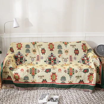 

Bohemian Sofa Blanket With Tassels Persian Geometric Sofa Cover Tapestry Soft Warm Cotton Adults Kids Home Travel Throw Blanket