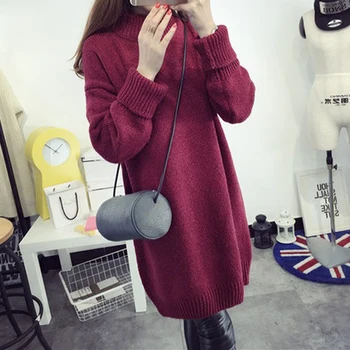 

Autumn Spring Half High Collar Sweater Female Pullover Long Thickened Korean Students Base Sweaters Coats