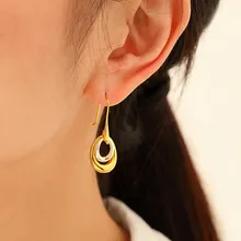 Vintage Double Round Drop Earrings Women Fashion Hip Hop Geometric Collision Golden Silver Ear Hook Jewelry Party Accessories