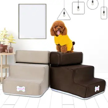 

Small Dog Cats Pet Climbing Ladder Sponge Steps 3 Steps Removable Non-slip Ramp Small Pet Climbing Detachable Sofa Bed