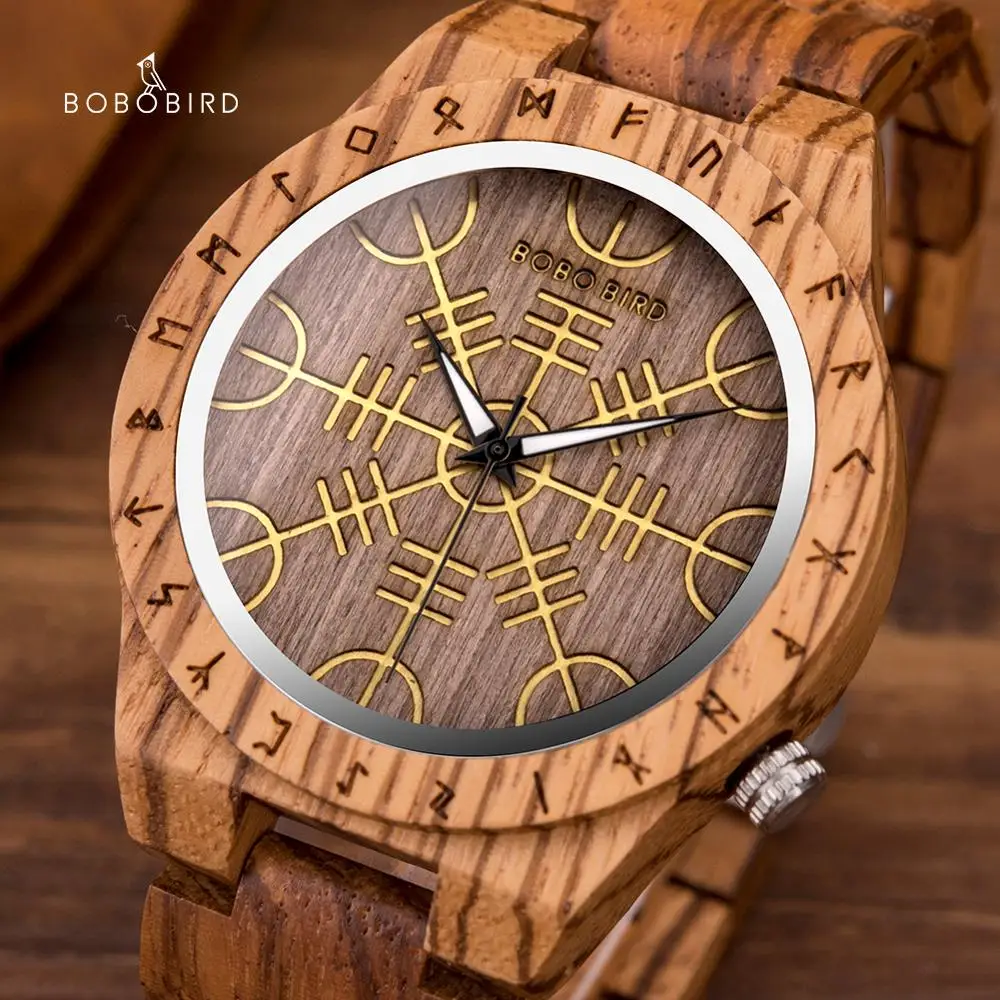 Bobobird Wooden Watch With Helm Of Awe Aegishjalmr Or Vegvisir And Runic Compass Personalized Watch Chasy Muzhskie Quartz Watches Aliexpress