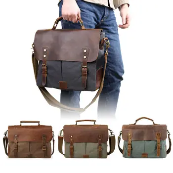 

Retro Men's Portable Briefcase Canvas Computer Bag Messenger Bag Fashion Solid Color Wear Resistant High Quality Casual