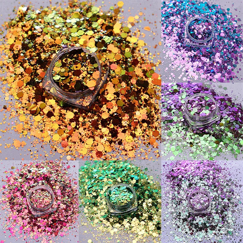 10 г Хамелеон Смешивание цвета массивный микс шестигранный блеск для ногтей