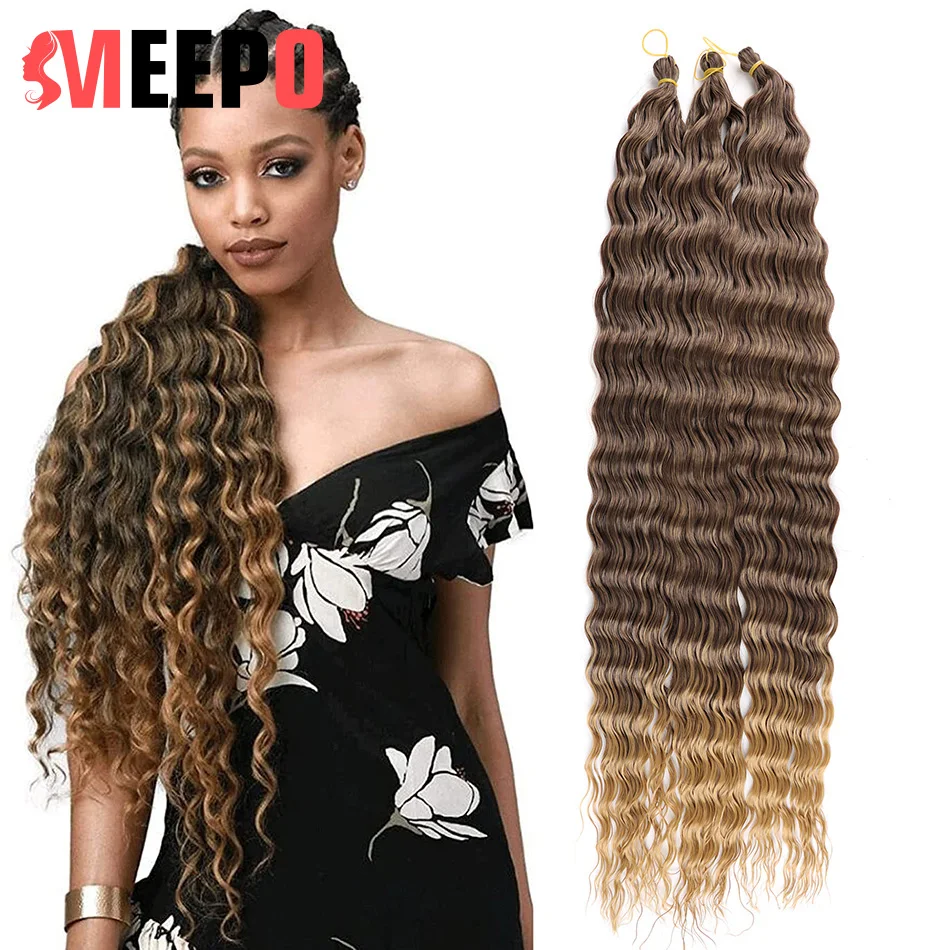 

Meepo Soft Water Wave Crochet Hair 30Inch Deep Wave Twist Hair Synthetic Goddess Braids Hair Wavy Ombre Black Hair Extensions