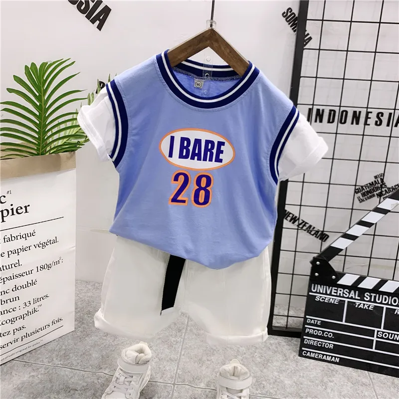 

Summer Tracksuit Soft Cotton Boys Sports T-Shirts + Belt Pants 2pcs Boys Set Infant Toddler Clothes Set Children's Suit 2-7Y