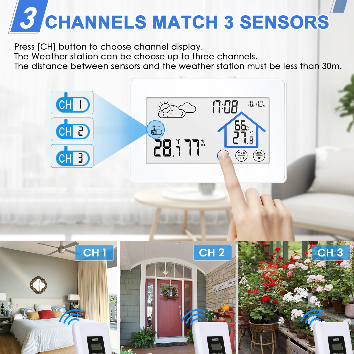 DIGOO DG-TH11300, атмосферная метеостанция, для помещений, для улицы, датчик погоды, 3CH, термометр с подсветкой, гигрометр, часы с календарем