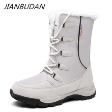 JIANBUDAN/большие размеры; женские зимние водонепроницаемые ботинки; теплая повседневная женская обувь из плюша и хлопка; уличные зимние высокие сапоги; Размеры 35-42