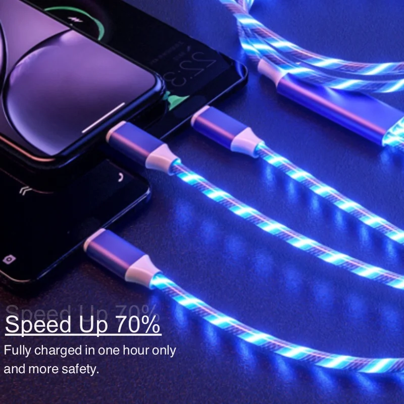 3 в 1 стример светодиодный USB кабель Micro USB кабель и type C кабель и кабель IOS Зарядка синхронизации для Iphone huawei Xiaomi Redmi LG и т. Д