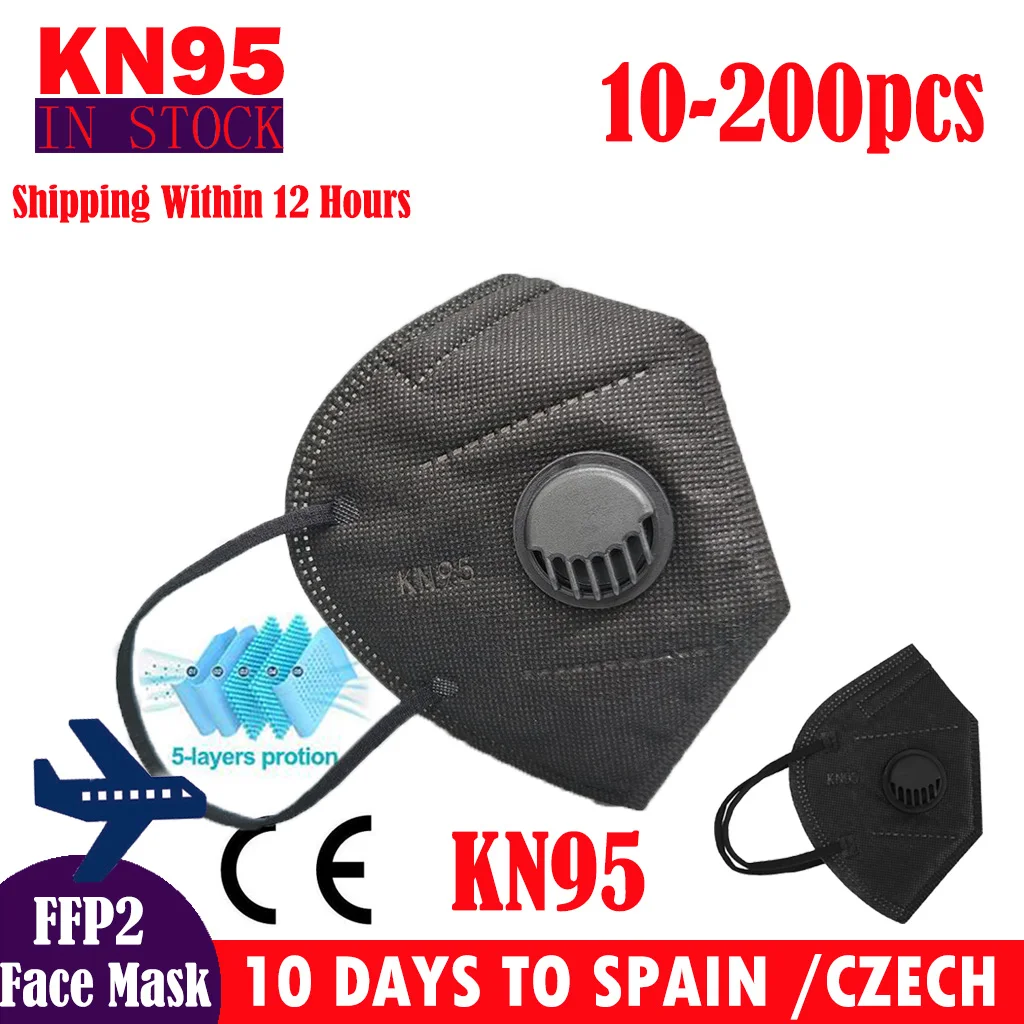 10_200Pieces respirador para adulto negro KN95 máscara Mascarilla Fpp2 Homologada protección respiratoria máscara Fpp2 ffp2 Mascarillas