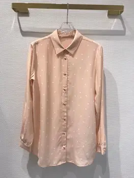 

2020 new women shirts 100% silk print full sleeve polka dot female blouse 0407