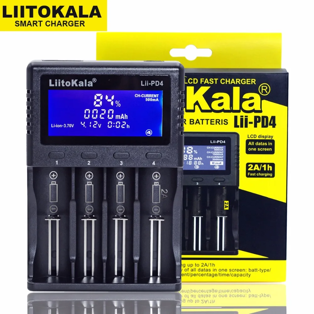 Умное устройство для зарядки никель-металлогидридных аккумуляторов от компании Liitokala: Lii-PD4 ЖК-дисплей 3,7 v 18650 18350 18500 16340 21700 10440 14500 26650 1,2 v AA AAA зарядное устройство для никель-металл-гидридных и литиевых Батарея зарядное устройство