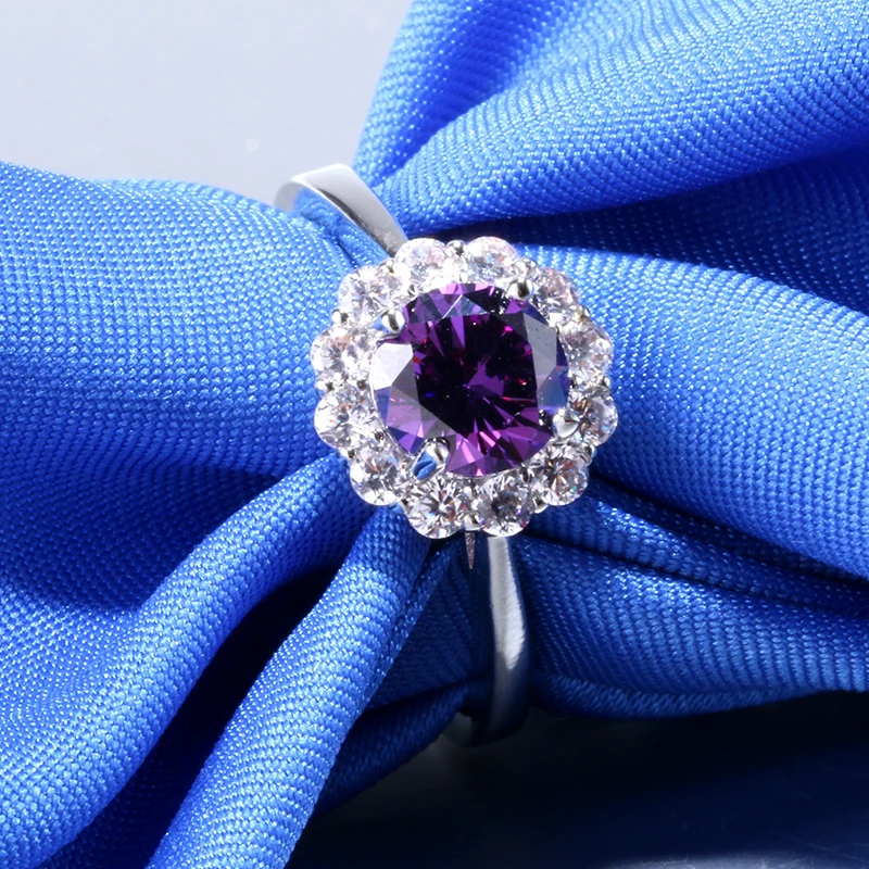 Модное серебряное 925 ювелирное изделие, кольца круглой формы Красного, розового, фиолетового цветов, циркониевое кольцо с драгоценным камнем для женщин, свадебные подарки