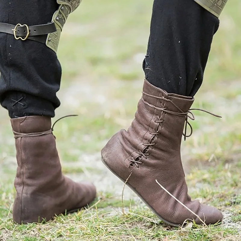 Средневековые кожаные ботинки в стиле викингов; Винтажная обувь на шнуровке в стиле ренессанса; рыцарский пират; обувь для косплея; походные ботинки; Новогодняя обувь для женщин и мужчин