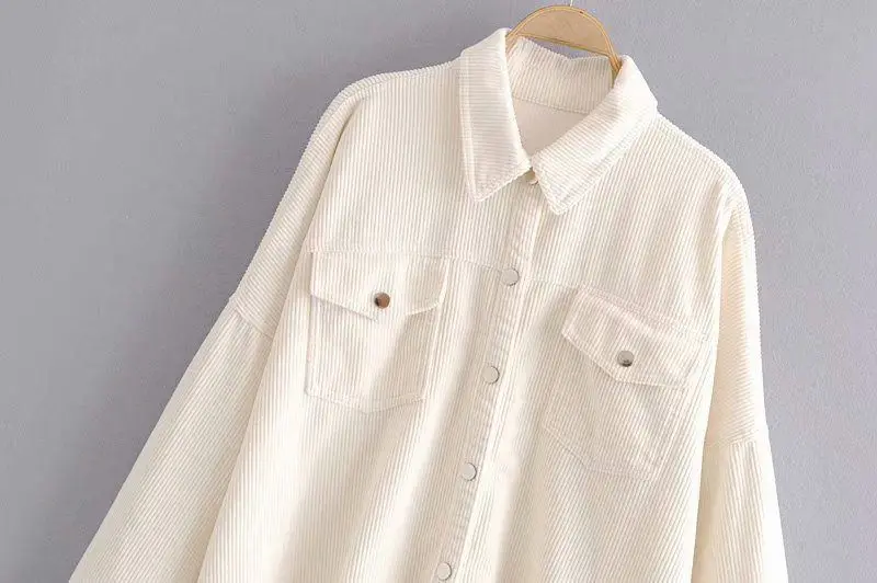

2019 Fashion Fold-down Collar Long Sleeve Single Breasted Hem Flash Solid Color Loose-Fit Slimming Corduroy Coat Jacket Women's