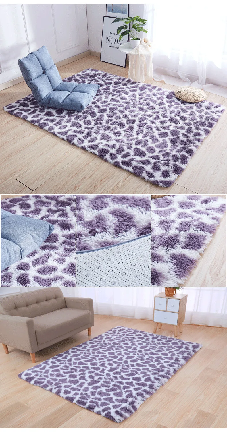 Tie-dye bedside mat thicken balcony coffee table blanket encryption plus soft color solid floor mat living room leopard carpet