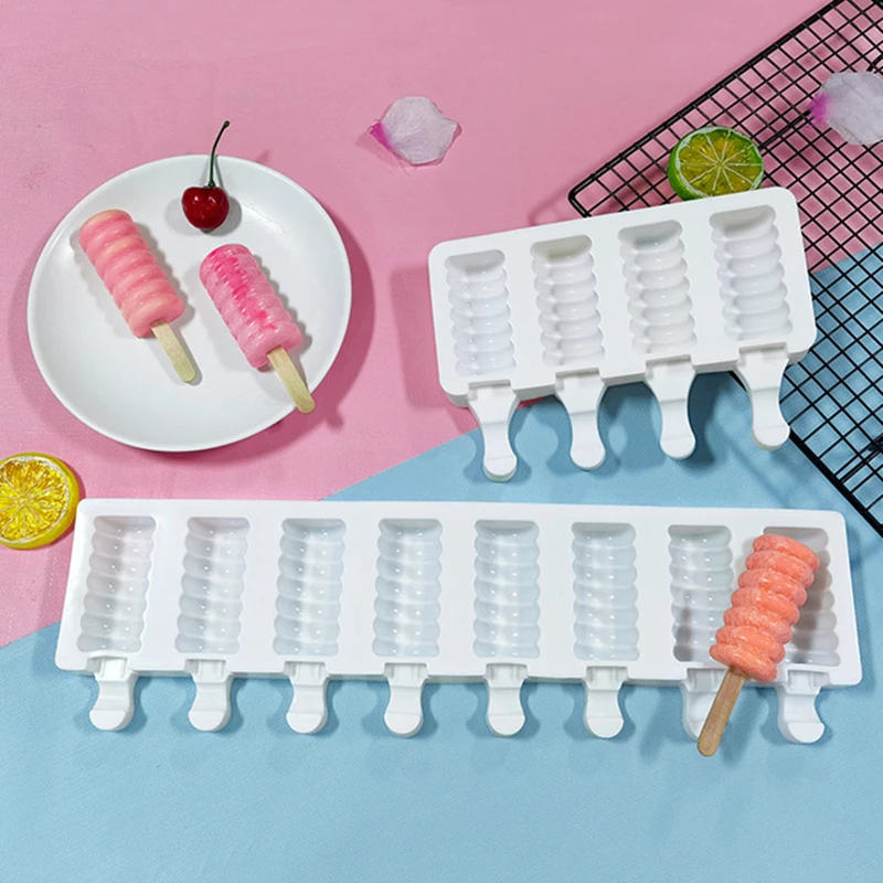 8 Cells Silicone Ice Cream Mold Popsicle Molds DIY Homemade Dessert Freezer Fruit Juice Ice Cube Maker Mould Kitchen Tools