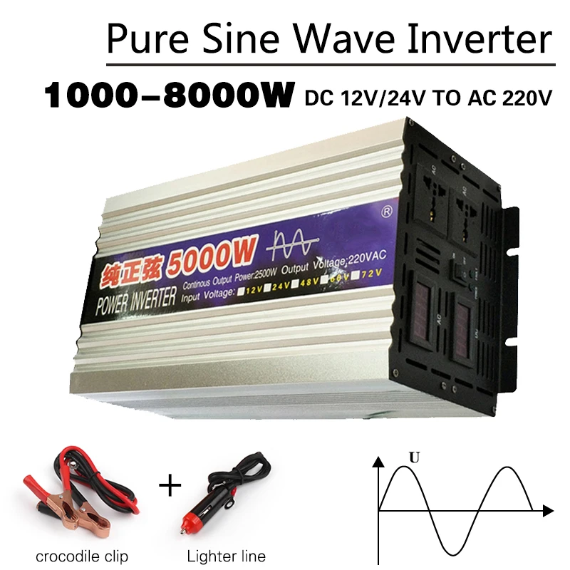 Pure Sine Wave inverter DC12V 24V to AC220V 3000W 2200W 1600W solar inverter power Converter For Car Voltage transforme Inverter afbeelding