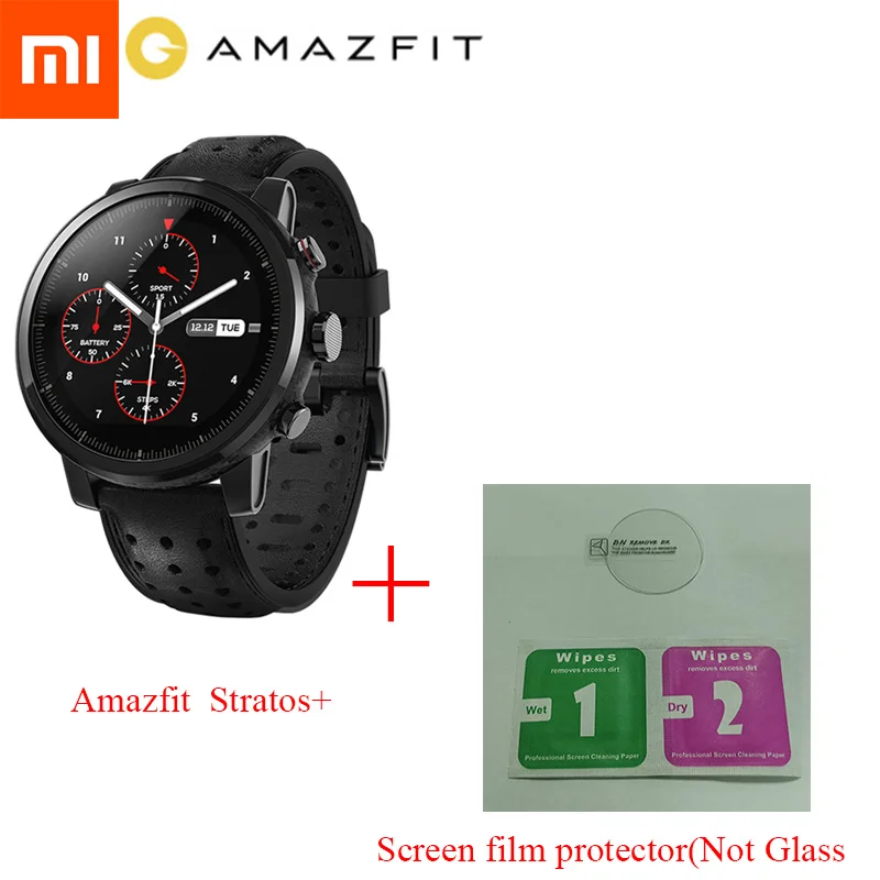 Глобальная версия Xiaomi Huami Amazfit 2 Stratos 2+ умные часы для мужчин с gps Xiaomi часы PPG монитор сердечного ритма 5ATM водонепроницаемый - Цвет: Black