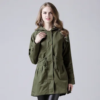 

Spring Autumn Plus Size Trench Women's Long Coat High Waist Hooded Windbreaker Women Casual Outerwear Short Trench Coat TJR9502