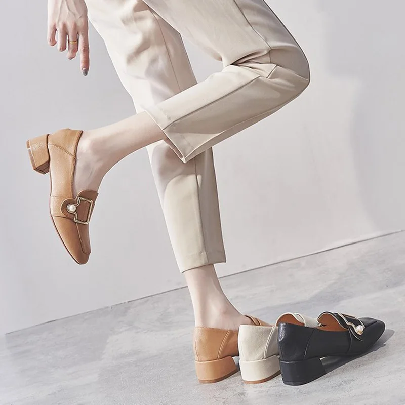 British Style Women's Loafers PU Leather Low Square Heels Shoes Slip On Square Toe Metalic Shoes Casual Shoes Women's Shoes