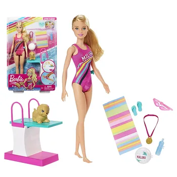 

Barbie Dreamhouse Adventures Swim 'n Dive Doll 11.5-Inch, in Swimwear, with Swimming Feature Diving Board and Puppy Toys