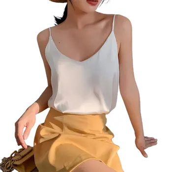 

2020 New Strap Top Women Halter V Neck Basic White Cami Sleeveless Satin Silk Tank Tops Women'S Summer Camisole Plus Size