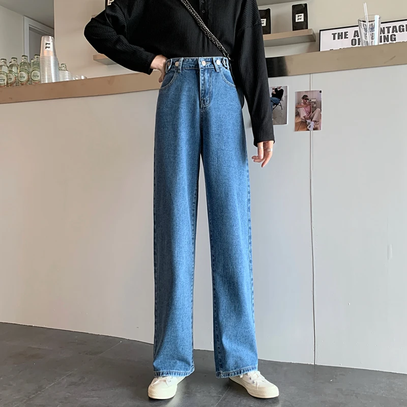 

High Street High Waist Straight Jeans For Women Plus Size Fashionable Casual Comfort Pants Mom Jeans Washed Boyfriend Trousers
