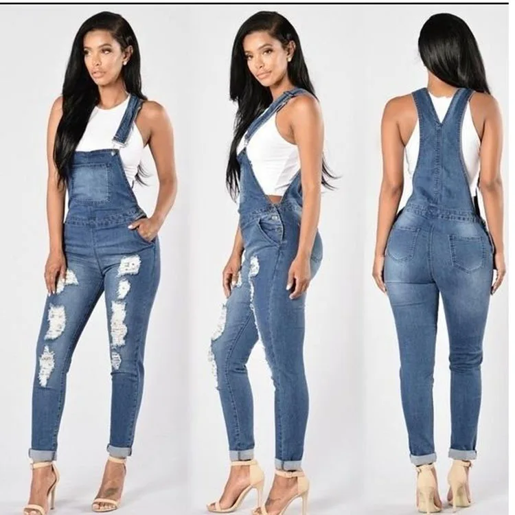 

sales popular women's jeans with holes, high elasticity and small feet, fashionable jeans strap pants