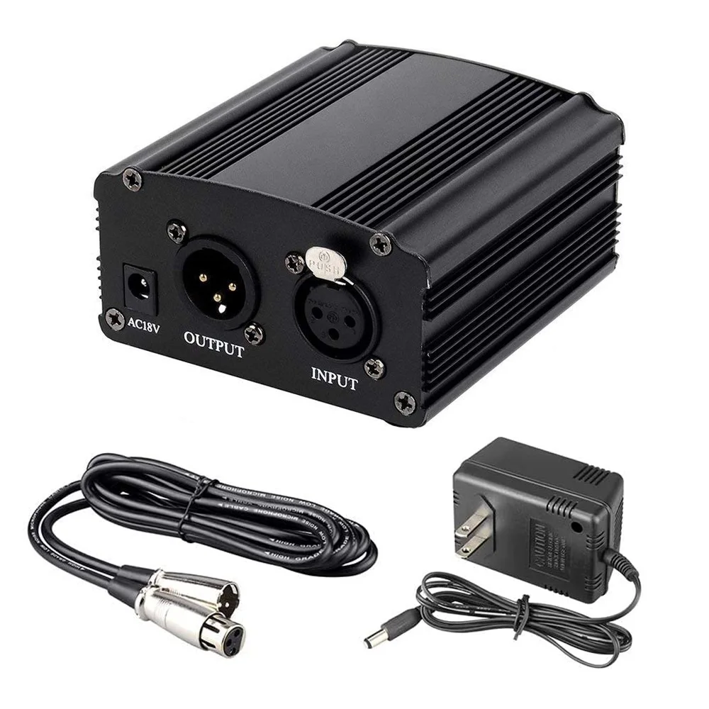 48v Phantom Power Supply With Eu/us Adapter Xlr 3 Pin Microphone Cable
