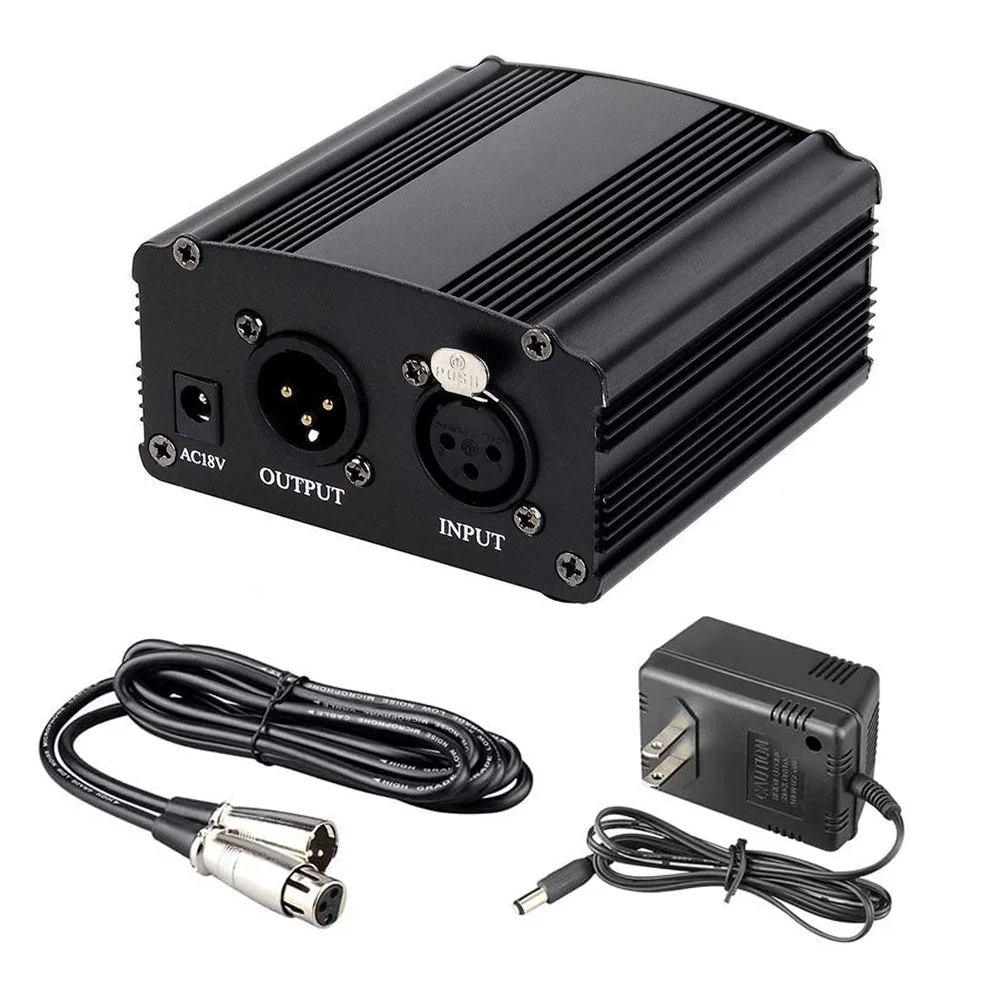 Muslady Alimentation Phantom 48V pour microphone à condensateur Enregistrement de musique en studio Fonctionnement alimenté par USB