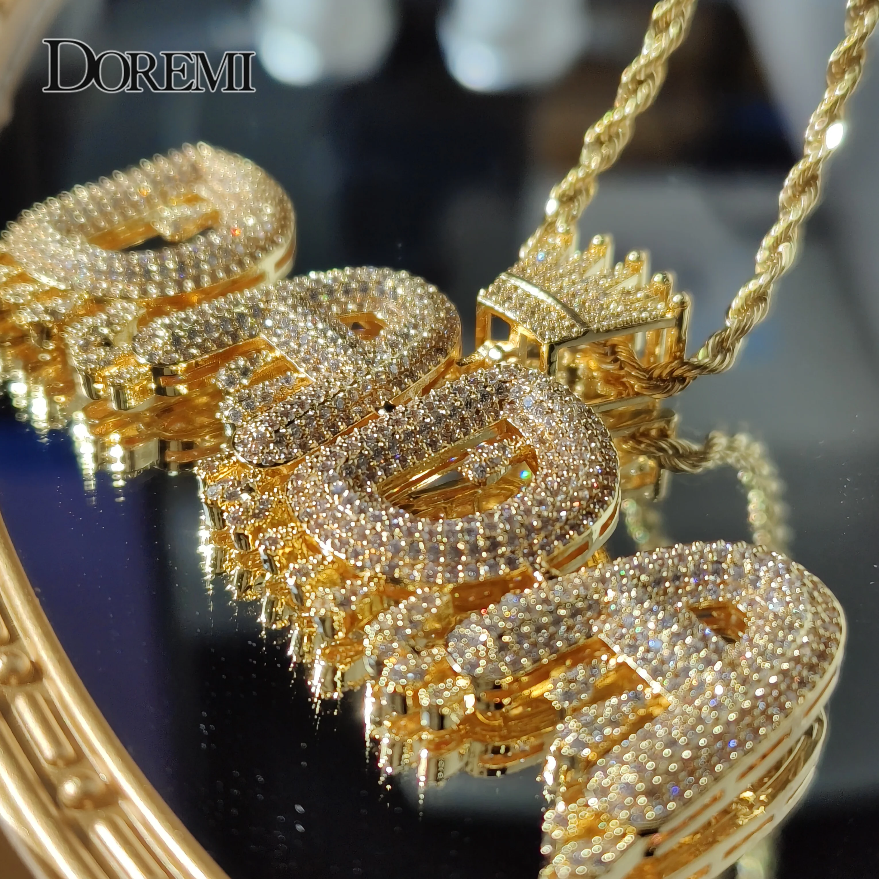 Hip Hop Custom Name Cubic Zircon Crown Drip Iced Out Bubble Letters Chain Pendants&Necklaces For Men Jewelry Cuban Tennis Chain