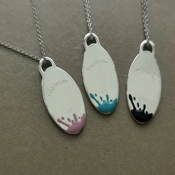 

S925 pure silver 1:1 charm fashion classic egg-shaped spray enamel color ms O shape necklace jewelry