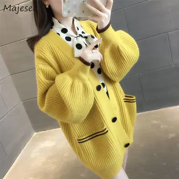 

Sweaters Women Cardigans Single Breasted Loose V-neck All-match Korean Style Leisure Thicker Knitted Tops High Quality Casual