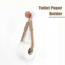 Vintage Towel Hanging Rope Toilet Paper Holder Kitchen Bathroom Paper Holder Storage Rack Suction Cup Wall Mounted Movable