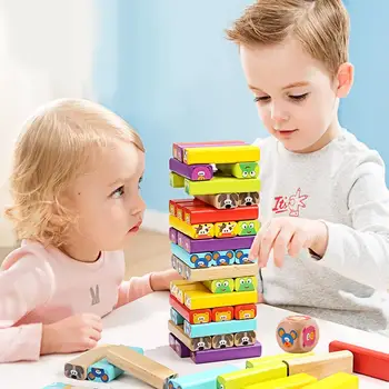 

Stacked high push and draw wooden tower children's educational toys building blocks board games