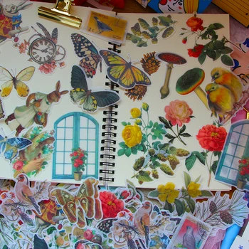 

120Sheets INS Vintage Butterfly Mushroom Stickers Travel Bullet Journal Stickers Srapbooking Craft Diary Ablum Decorative