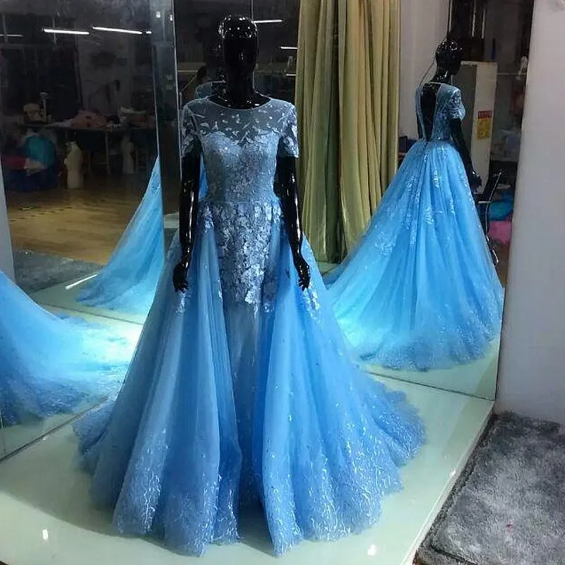Синие длинные вечерние платья на выпускной с открытой спиной vestido de noiva longo вечерние кружевные аппликации с коротким рукавом для мамы невесты платья