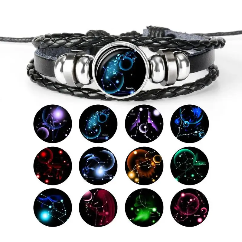 Мода Twelve созвездия кожаный браслет со знаком зодиака ювелирные изделия для