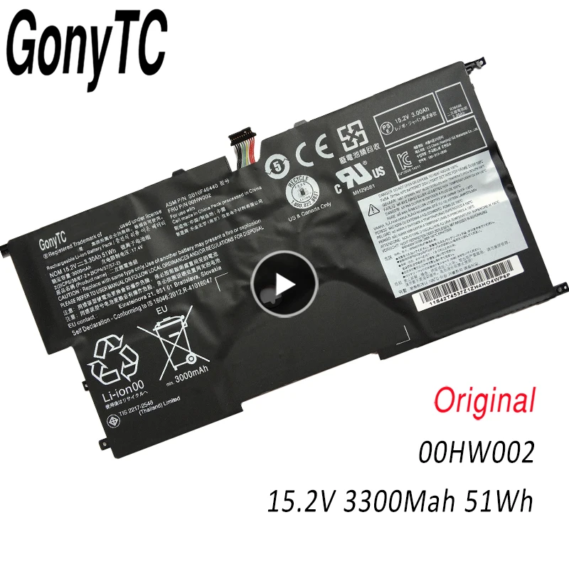 GONYTC 00HW002 15.2V 51Wh 3300mAh Original Laptop Battery For Lenovo ThinkPad X1 Carbon Gen3 2015 SB10F46440 | Компьютеры и офис