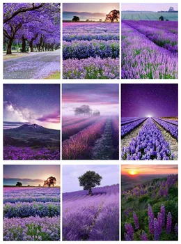 

5D DIY Diamond Embroidered Lavender Full Diamond Diamond Painting Landscape Picture Rhinestone Flower Home Furnishing