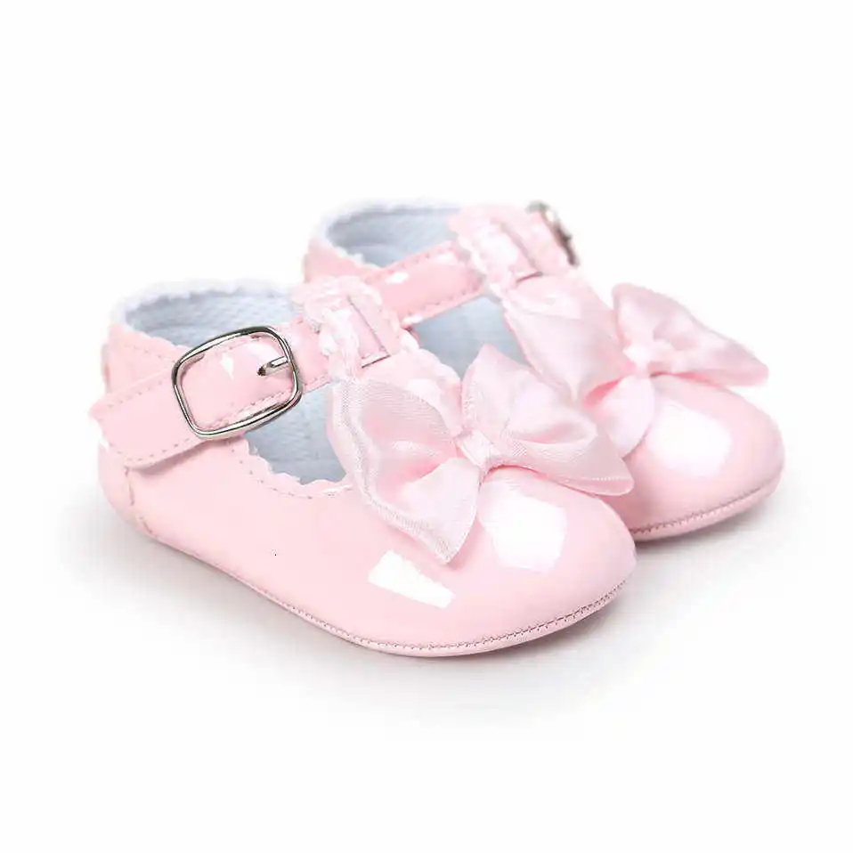 Pink Из искусственной кожи, для детей детская обувь для девочек платье принцессы с бантом для девочек, для новорожденных; 6 цветов; Цвет милые однотонные во-первых ходунки детские мокасины для детей 0-18 месяцев - Цвет: Pink